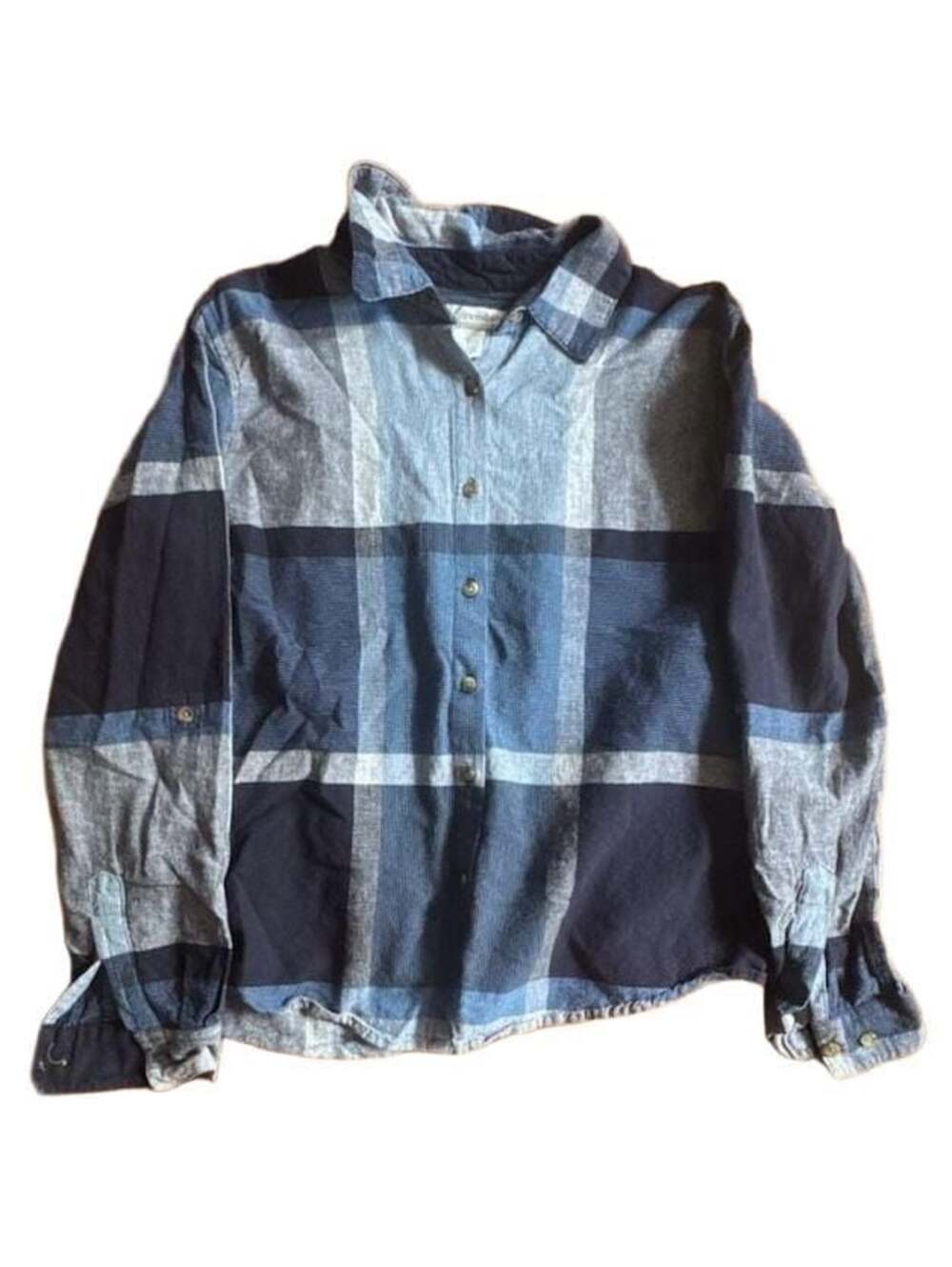 dressbarn Blue Plaid Cotton Long Sleeve Button-Down Shirt Size Medium
#8